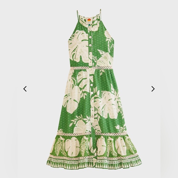 Farm Rio Lace Monsteras Embroidered Ruffle-Hem Midi Dress - Picture 10 of 10